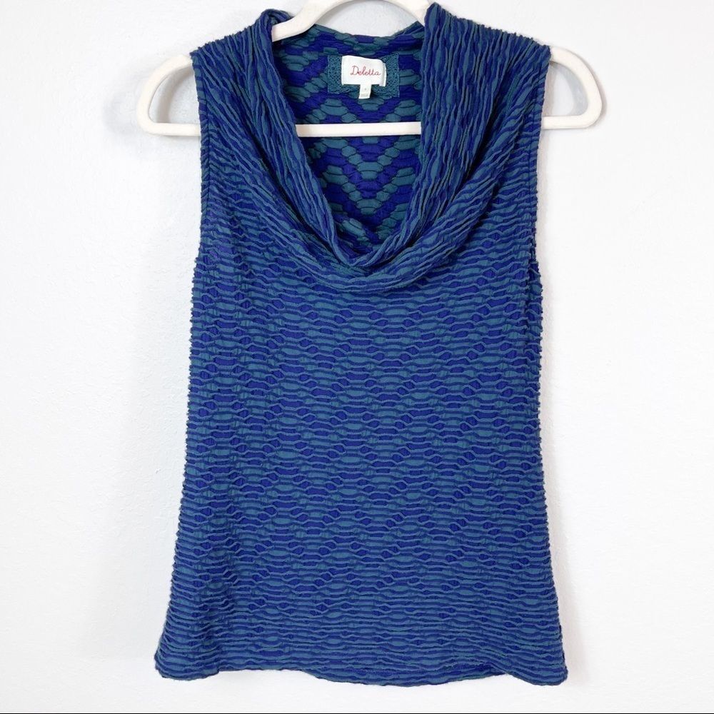 ANTHROPOLOGIE DELETTA Blue/Green Knit Sleeveless Blouse Size Medium